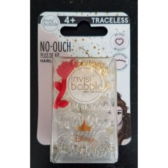 Princess Belle Invisi Bobble Hair Ring Disney Clear & Gold w/Rose Flower Charm - Picture 1 of 5